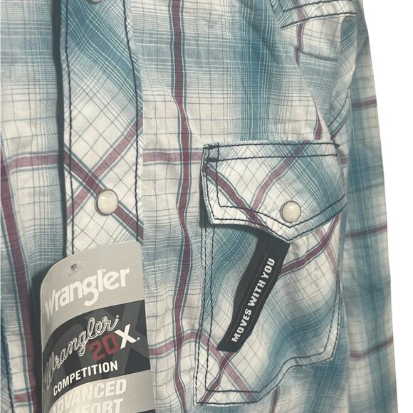 Wrangler, Medium, Blue/Maroon, Pearl Snap Western Shirt. M1 - Picture 7 of 13